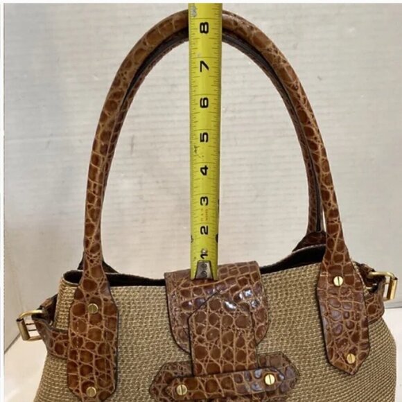 Eric Javits New York Tan Raffia & Leather Reptile Print Shoulder Bag - Picture 7 of 10